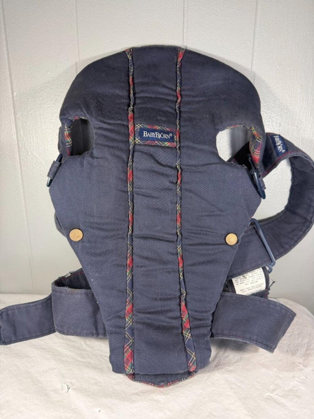 BabyBjorn Original Infant 8-33 lbs Carrier Baby Blue Plaid Gingham vintage 90s